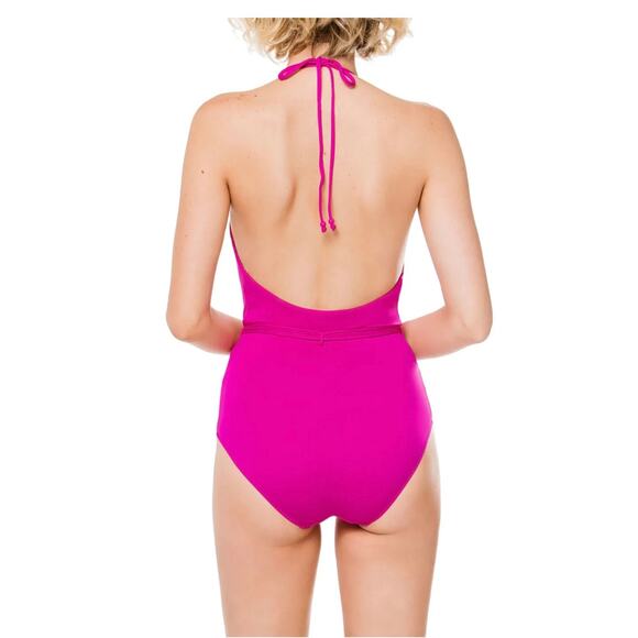Seafolly Magenta Deep V One Piece Malliot Swimsuit Size 12 - Picture 2 of 10